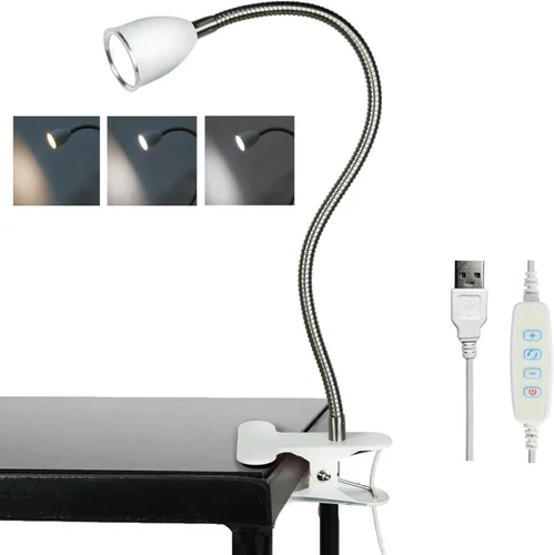 Lámpara de escritorio Lámparas de mesa para el cuidado de los ojos, rotación de 360°, cuello de ganso con clip, luz de lectura, luz de libro de