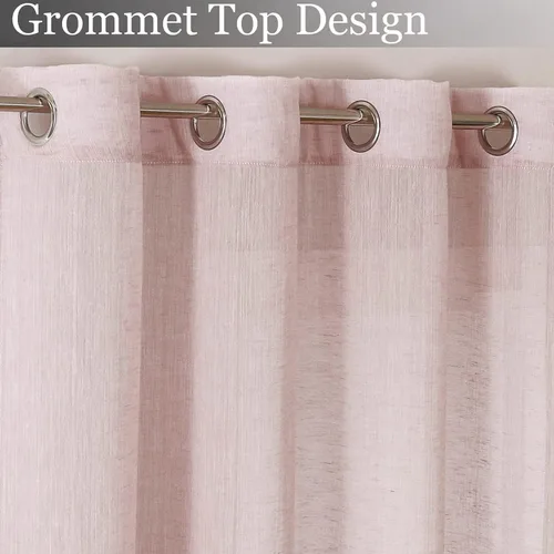 Miniatura 2 de Miss SELETEX - Cortinas traslúcidas de lino natural rosa rubor para sala de estar, elegantes cortinas para ventana lisas con ojales filtrantes