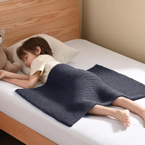 Miniatura 47 de Guohaoi Almohadilla de regazo con peso de punto (beige 20 x 30 pulgadas, 2 libras) sin cuentas, manta con peso refrescante para niños para siesta