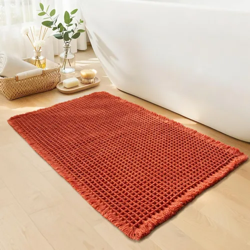 Miniatura 18 de Tapete de baño estilo gofre, tapete de baño bohemio, antideslizante, lavable, súper absorbente y de secado rápido, tapetes de baño pequeños, Caqui