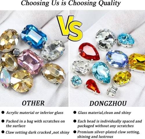 Miniatura 5 de DONGZHOU Diamantes de imitación para coser con ajuste de garra, Piedra Fantasía con agujero hueco, gemas plateadas con parte trasera plana