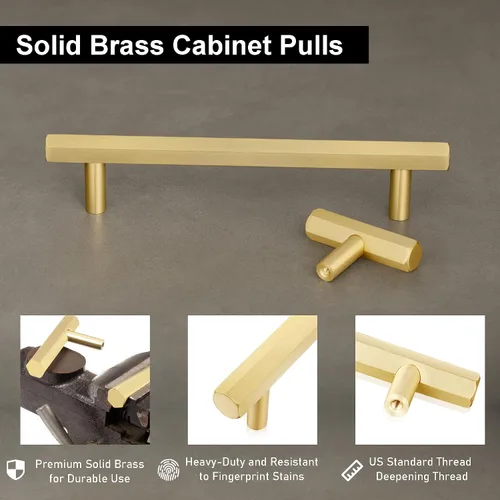 Miniatura 2 de QOGRISUN Paquete de 5 perillas de latón macizo para cajones hexagonales, manijas de un solo agujero, adecuadas para herrajes de cocina, baño, cómoda