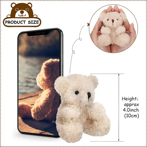 Miniatura 2 de Threan 8 piezas de mini osos de peluche de 4 pulgadas, juguetes de peluche pequeños a granel, muñeco de oso suave, regalos para llavero, suministros