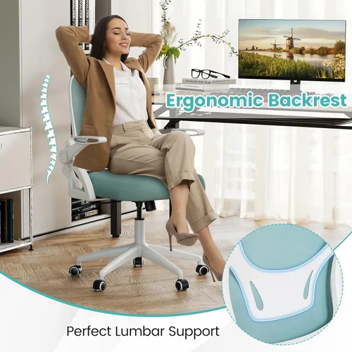 Miniatura 4 de COSTWAY Silla de oficina, cómoda silla giratoria de escritorio con altura ajustable y reposabrazos abatibles, sillas ergonómicas de malla para Azul