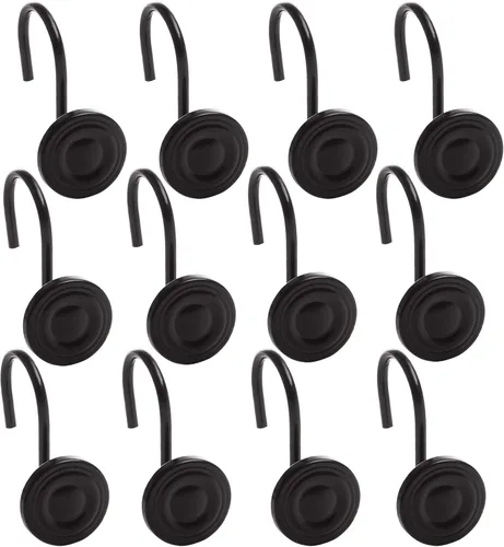 BINO Ganchos para cortina de ducha, color negro mate, juego de 12, ganchos para cortina de ducha, ganchos para anillos de cortina de ducha, ganchos