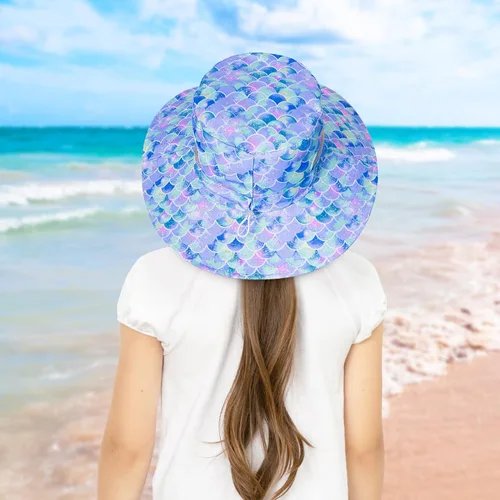Miniatura 3 de Sombrero de sol para niñas de 2 a 8 años de malla con protección UV, sombrero de playa plegable para niñas de 2 a 8 años Azul