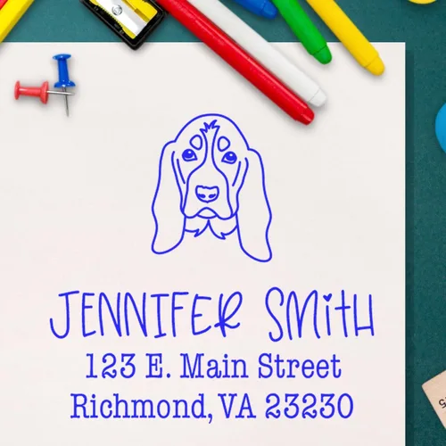 Miniatura 101 de Sello de dirección personalizado Basset Hound – Sello personalizable con nombre y dirección para sobres, ideal para amantes de los perros