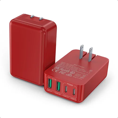 Miniatura 9 de Paquete de 2 bloques de carga USB C planos, 40 W, 4 puertos, cargador rápido de 20 W, bloque de carga tipo C, cargador de pared USB de 3.1 A, doble