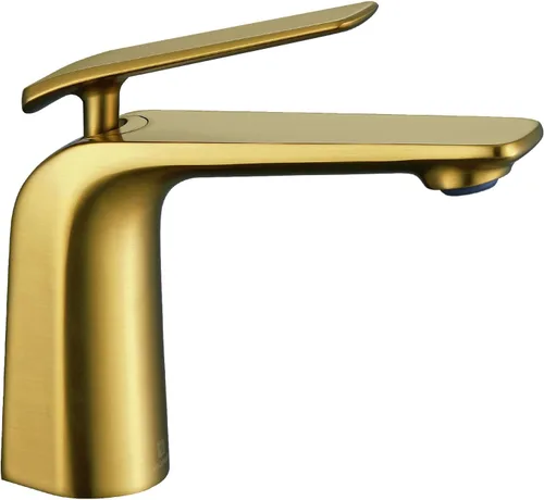 TOCALOCA Grifo de baño de oro cepillado, un solo orificio, una sola palanca, grifo de lavabo tipo vasija, cobre, flujo aireado, 2.2 GPM, garantía