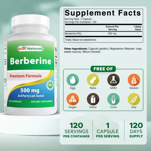 Miniatura 2 de Best Naturals Berberina 500mg 120 cápsulas – Apoya la función inmunológica, cardiovascular y gastrointestinal (120 unidades (paquete de 1))