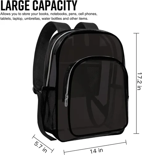 Miniatura 3 de Mochila transparente resistente Mochila transparente para trabajo de viaje de seguridad (negro)