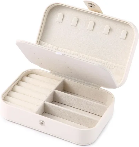 Miniatura 7 de XZUZ Joyero de viaje, organizador de joyas pequeño de piel sintética para mujeres y niñas, mini estuche de viaje portátil de doble capa para guardar