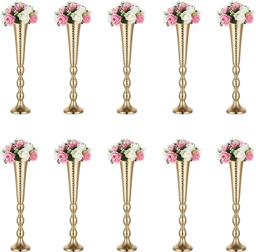 Miniatura 8 de Nuptio 2 centros de mesa para mesa de boda, jarrón de trompeta de metal de 24 pulgadas de alto, jarrones de flores para fiesta, cena, centro