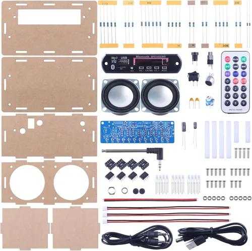 Miniatura 2 de Kit de altavoces compatible con Bluetooth, función de grabación, kit de práctica de soldadura de radio FM con espectro LED, soporte