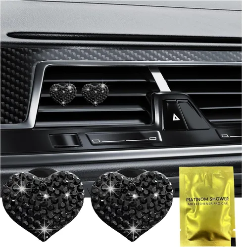 Miniatura 9 de Ziciner 2 piezas de dijes de clips para ventilación de aire de coche con corazón brillante, clips para salida de aire de coche con forma de corazón