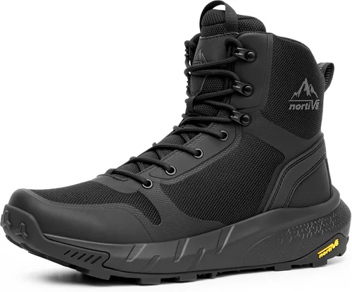 Miniatura 14 de NORTIV 8 Botas tácticas militares para hombre, ligeras y cómodas, con cremallera lateral para todo el día, botas de trabajo, para motocicleta, botas