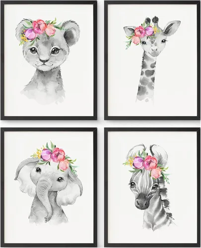 Miniatura 10 de Juego de arte de pared personalizado de safari para guardería, impresiones de animales de la selva con nombre personalizado, imágenes de decoración