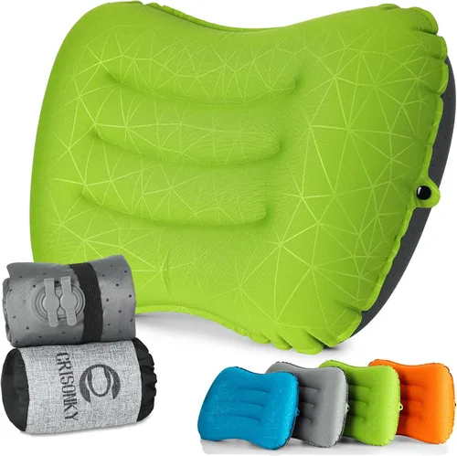 Almohada de camping Crisonky - Almohada inflable - Almohada de viaje para mochileros y avión, soporte lumbar 2.0, almohada inflable, ultraligera,