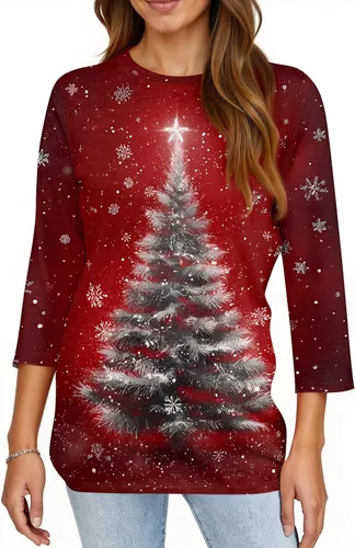 Miniatura 50 de Camisetas de manga 3/4 para mujer, cuello redondo, holgadas, casuales, con estampado floral, camisetas de moda para el trabajo de negocios