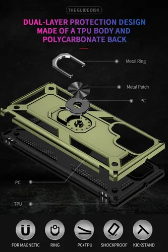 Miniatura 2 de Funda S22 Ultra para Samsung Galaxy S22 Ultra, con anillo de soporte, soporte ajustable, grado militar, protección resistente, a prueba de golpes