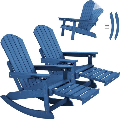 Miniatura 24 de YEFU Sillas Adirondack con otomana retráctil: sillas mecedoras Adirondack de gran tamaño, respaldo alto ajustable de 5 niveles, balancín para Gris