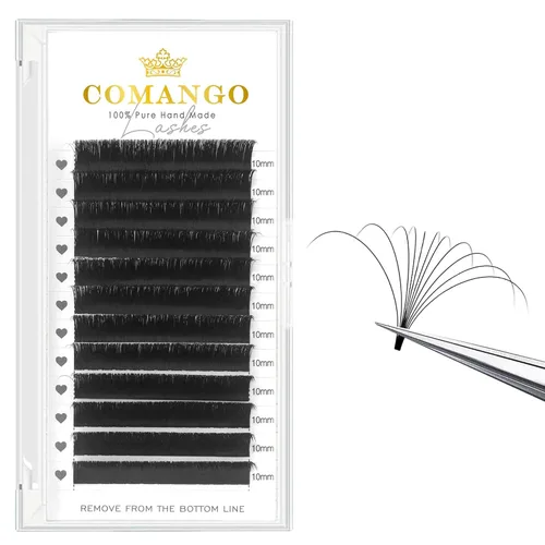 Miniatura 20 de CoMango Easy Fan - Extensiones de pestañas rizadas C/D de 0.05/0.003 in, pestañas de volumen que florecen automáticamente, color negro mate 2D-20D
