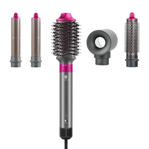 Miniatura 10 de Cepillo secador de pelo Air Styler: herramientas de doble voltaje 7 en 1 con alisador de aire caliente, rizadores de envoltura automática