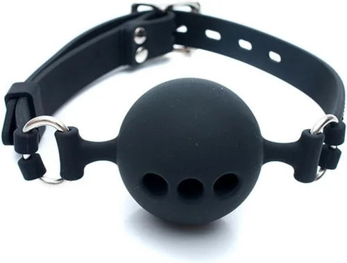 Miniatura 10 de Mordaza en forma de bola de silicona transpirable para restricciones de bondage para adultos, juego sexual (Negro, bola de 1.5 pulgadas) SM BDSM