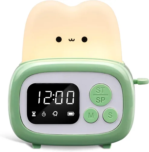 QANYI Lámpara Reloj Temporizador Pequeña Tostadora, Linda Luz Nocturna con Herramienta de Gestión del Tiempo y Reloj de Mesa con Alarma y