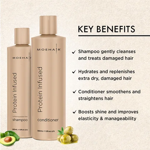 Miniatura 3 de MOEHAIR Juego de champú y acondicionador con infusión de proteínas para cabello seco y dañado, fortalece la fibra capilar, sin sulfatos ni