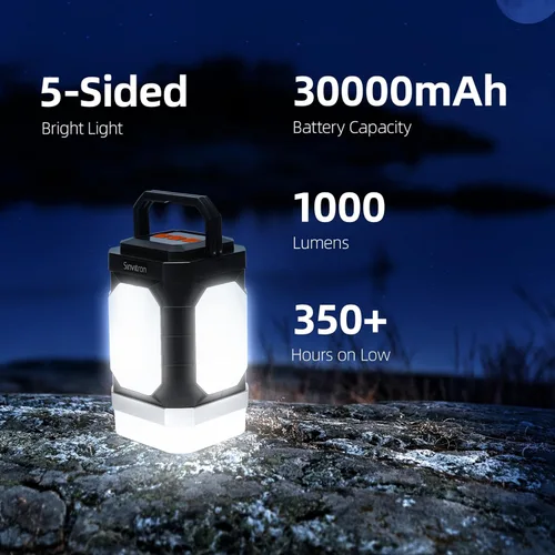 Miniatura 2 de Sinvitron Linterna de campamento recargable: 30,000 mAh luces de campamento portátiles, carga rápida QC3.0, 1000 lúmenes, tiempo de funcionamiento