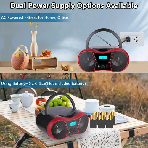 Miniatura 5 de Boombox Reproductor de CD Portátil, Reproductores de CD Portátiles para el Hogar, Reproductor de CD de Radio Estéreo con AUX/USB/FM/Bluetooth