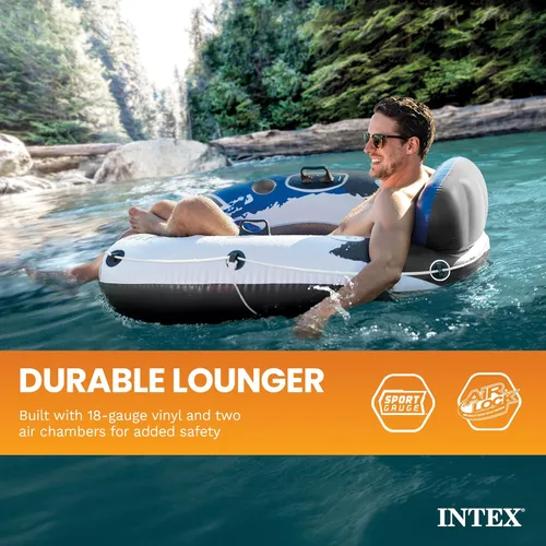 Miniatura 4 de INTEX 58825EP River Run 1 Inflatable Floating Lounge: Comfortable Backrest – Built-in Cup Holders – Durable Grab Handles – All Around Grab Rope
