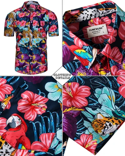 Miniatura 23 de TUNEVUSE Conjunto de camisas y pantalones cortos hawaianos para hombre, 2 piezas, trajes de playa con estampado de flores, traje tropical de verano