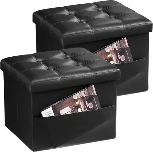Miniatura 15 de Bsketa Otomana Taburete Reposapiés de Almacenamiento, Banco Pequeño de Otomanas de Almacenamiento de Cuero, Taburete Plegable con Tapa con Asas