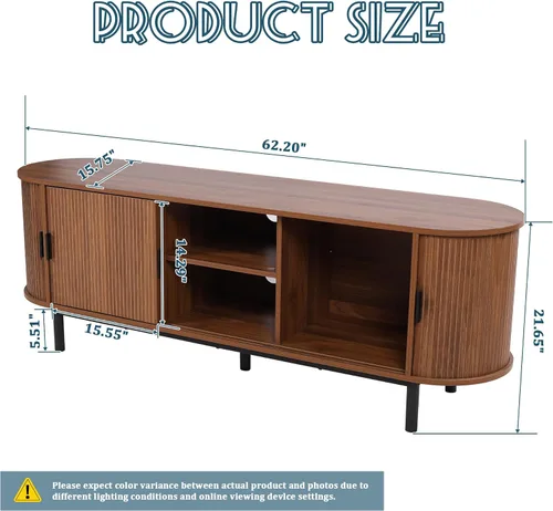 Miniatura 2 de FurSch Soporte de TV con puerta de tambor de 62 pulgadas, mueble de TV moderno de madera de mediados de siglo para TV de hasta 75 pulgadas, soporte