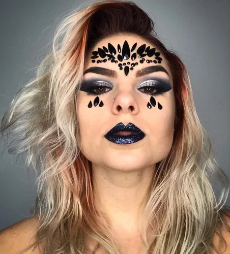 Miniatura 8 de Black Face Jewels se adhieren a los accesorios del festival, diamantes de imitación del tatuaje de la cara de Halloween para el maquillaje, joyas