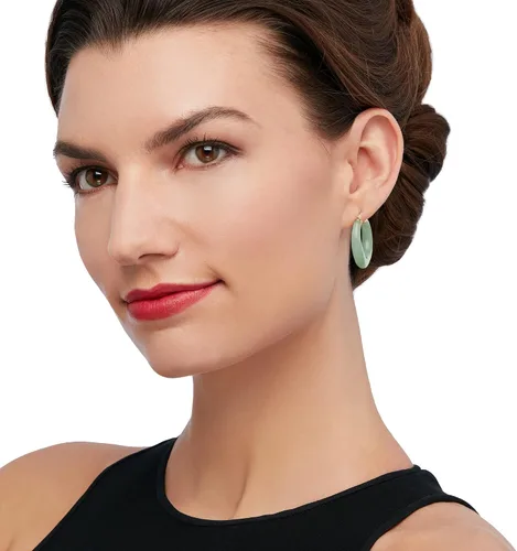 Miniatura 2 de Ross-Simons Aretes redondos de aro de piedras preciosas en oro de 14 quilates de 1 18 pulgadas, Gema, Jade