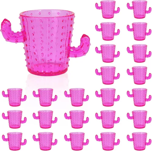 Miniatura 10 de ZZYFGH Vasos de chupito de cactus de plástico (juego de 12), 2 onzas, lindos vasos de tequila de cactus rosa para occidental, despedida de soltera