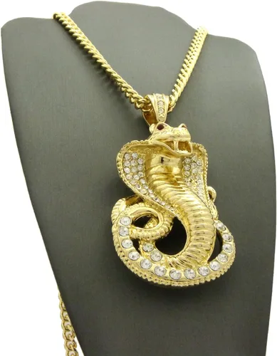 Miniatura 7 de Nuevo helado fuera Cobra Serpiente Colgante y 36" cadena Cubana Hip Hop collarCP12