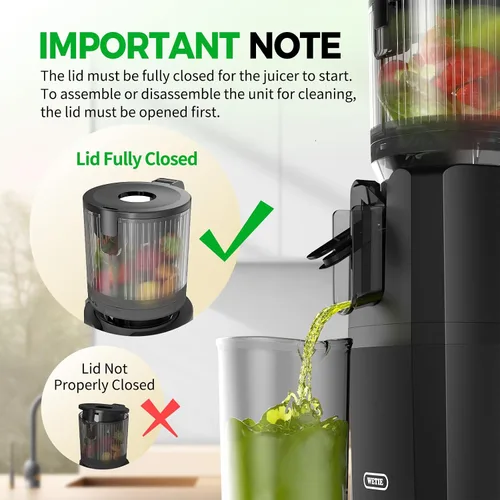 Miniatura 9 de Exprimidor de prensa en frío, máquinas exprimidoras WETIE con canal de alimentación grande de 5.3 pulgadas para frutas y verduras enteras, extractor