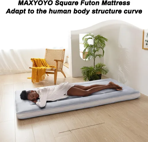 Miniatura 7 de MAXYOYO - Colchón tipo futón japonés, acolchado, para cama, extra grueso, plegable, transpirable, tumbona para el suelo, cama de invitados para gris