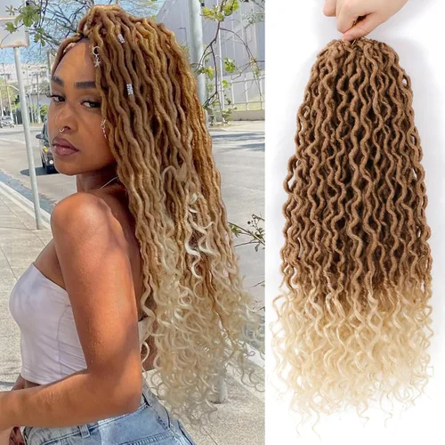 Miniatura 62 de Trenzas postizas Goddess, 6 paquetes de 18 pulgadas, cabello lacio, trenzado con ganchillo, para mujeres negras, trenzas postizas ombre con puntas