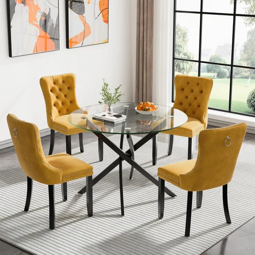Miniatura 88 de Juego de 4 mesas de comedor de cristal para 4, juego de 4 mesas y sillas de cocina modernas, juego de mesa de comedor de cocina de 5 piezas con mesa