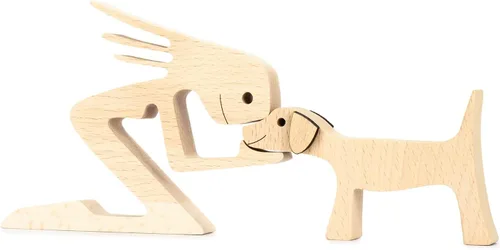 Miniatura 12 de ISHINE Wood Decor Wooden Statue Man and Dog Figurine Handmade Carved Creative Home Office Gift for Men Women Accents Decoration Natural ECO Friendly