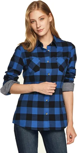 Miniatura 4 de CQR - Camisa de franela a cuadros para mujer, de manga larga, casual, de algodón suave cepillado y con botones