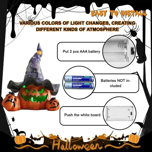 Miniatura 4 de Hodao Decoraciones de calabaza de Halloween con luz, sombrero de bruja hecho a mano, adornos de calabaza para decoración de Halloween, decoración