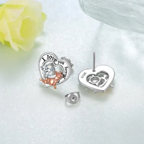 Miniatura 3 de Aretes de bulldog de plata de ley 925, aretes de bulldog francés, regalos de bulldog francés, joyería para mujeres y niñas, Plata de ley, Circonia