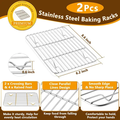 Miniatura 3 de P&P CHEF Sartenes para horno tostador de 9 pulgadas con estantes, 4 piezas de bandeja de horno de acero inoxidable para hornear y estante
