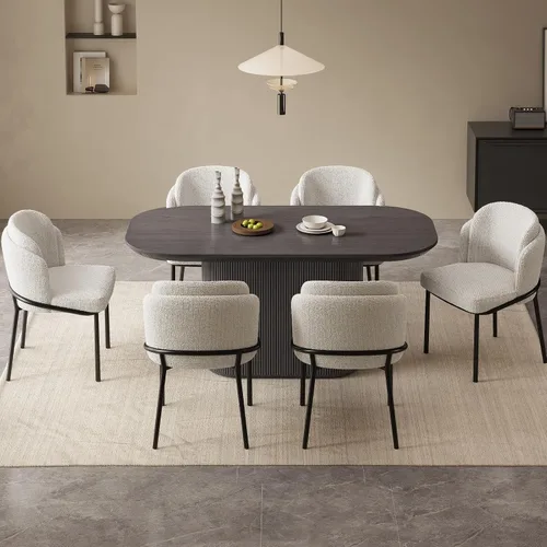 Guyii Juego de mesa de comedor ovalada de 63 pulgadas con sillas, juego de mesas de comedor de 6 asientos para 7 piezas, juego de mesa de comedor